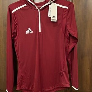 Adidas Maroon Long Sleeve Half-Zip Top w. Hoodie